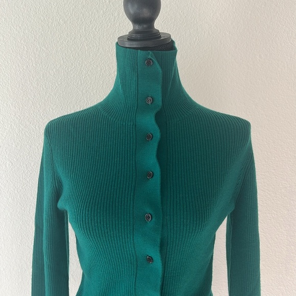 Thakoon Green Button Up Turtleneck Wool Sweater Size Medium - Picture 2 of 5